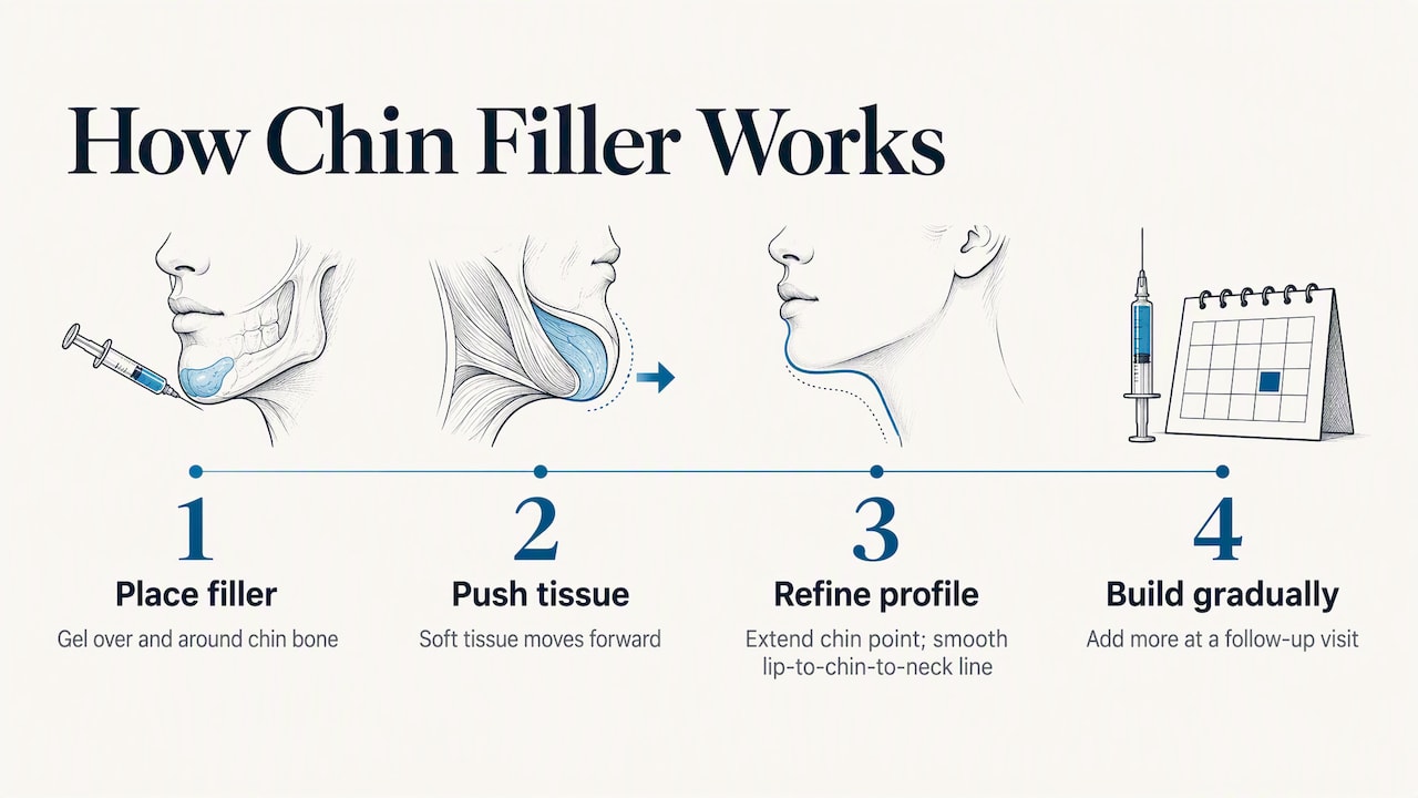 Diagram of chin filler placement and staged additions