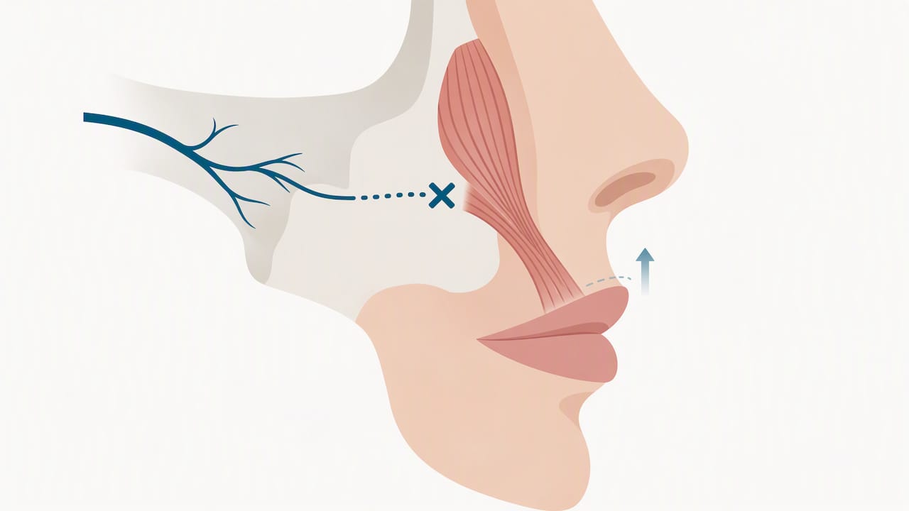 Illustration of reduced upper lip muscle pull