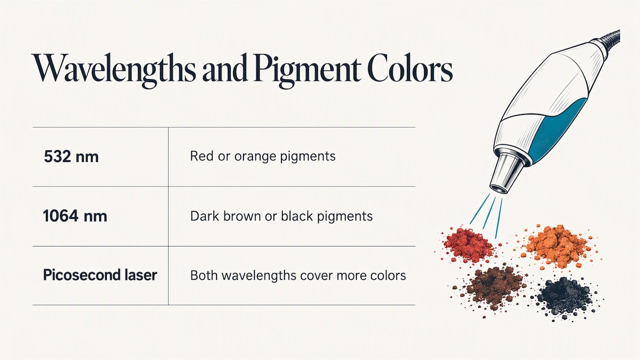 Laser wavelengths matched to eyebrow pigment colors