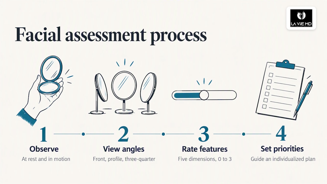 How a clinician assesses your face — overview diagram